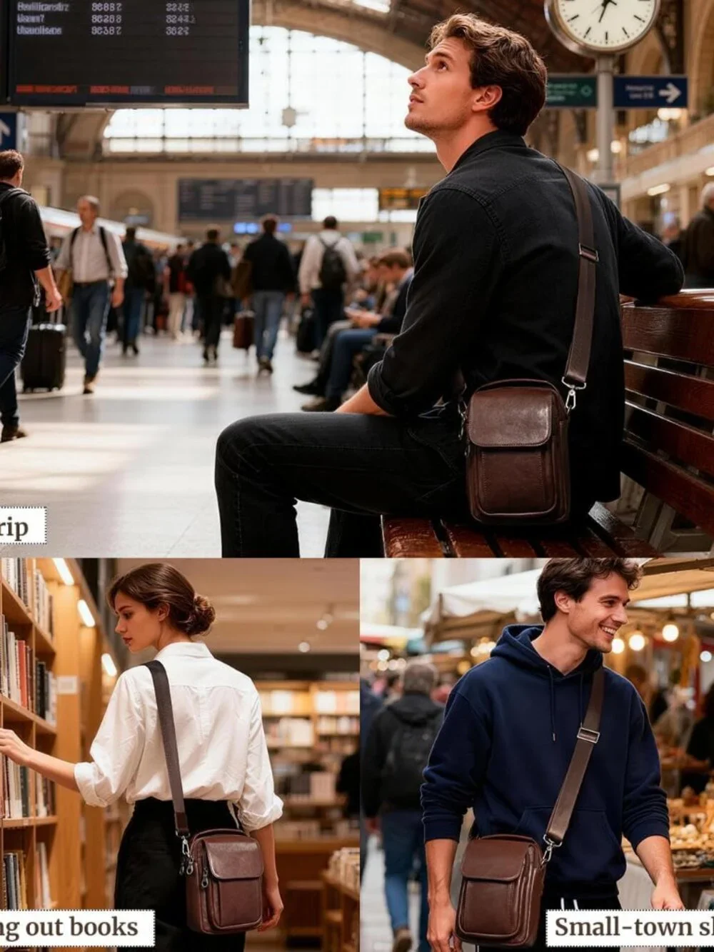 Men's Coffee Leather Shoulder Sling Travel Crossbody Stylish Magnetic Buckle Bag